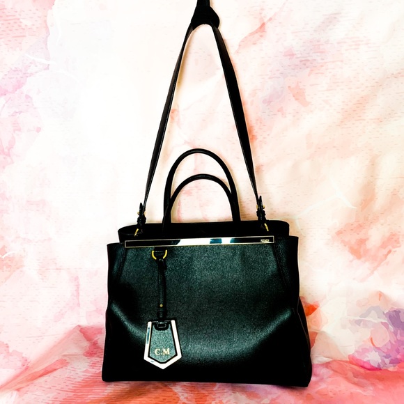 FENDI 2JOURS LARGE BLACK LEATHER TOTE BAG - Picture 4 of 8